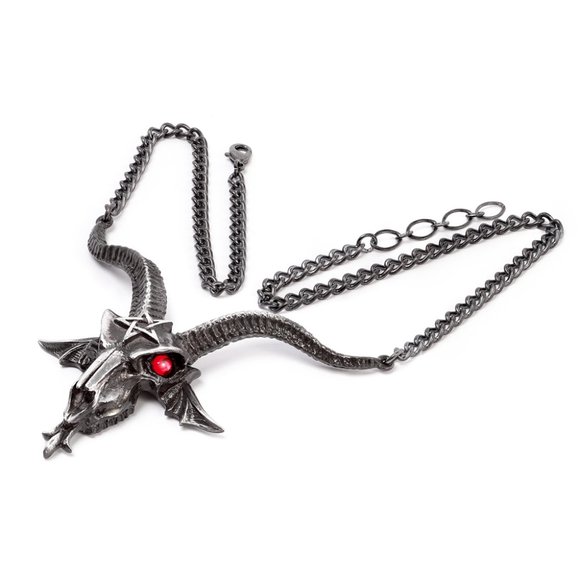 Alchemy Gothic Baphometic Necklace Large Baphomet Pendant Red Eyes Pentagram NWT - Picture 2 of 3